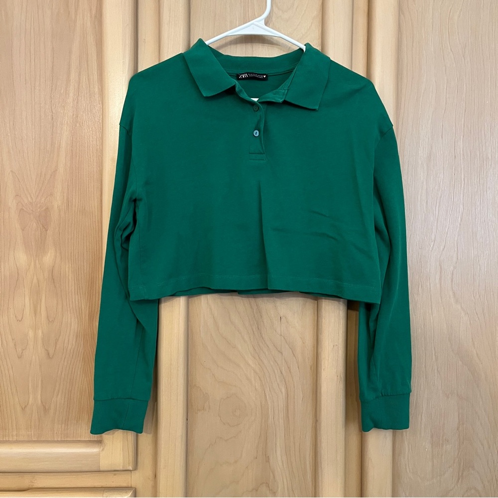 Zara Green Cropped Polo Top size small